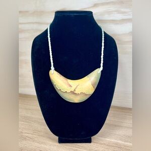 Vintage Magda K Handcrafted Wooden Crescent Pendant Necklace